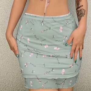 Floral Green Mesh Skirt
